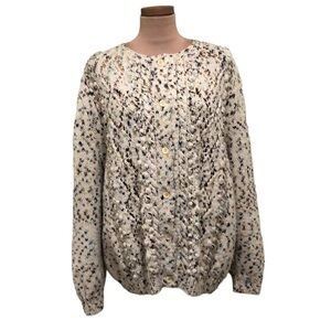 Vintage Cardigan Sweater Size 1X Cream Confetti Bobble Diamond Eyelet Knit